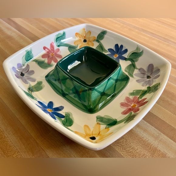 Gail Pittman Daisy Chain 9" Chip and Dip Server Hand Painted Vintage 1993/95 EUC - Picture 7 of 8